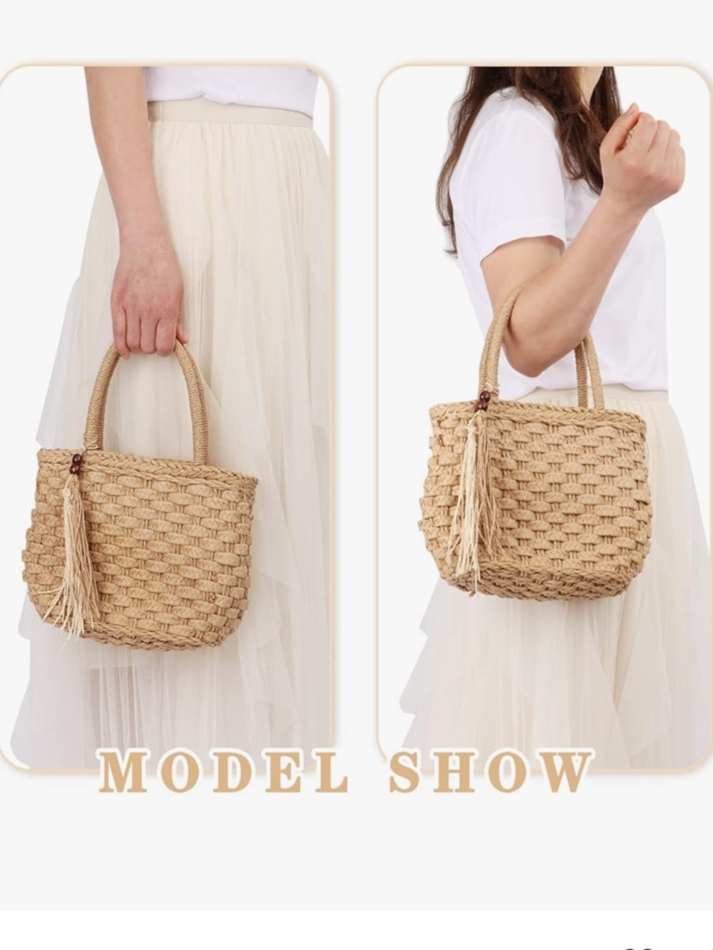 Woven Straw Tote Bag with Tassel - Natural - Picture 4 of 6